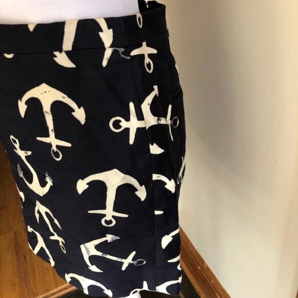 J. CREW Nautical Anchor Blue Navy High Waist Pencil Mini Skirt Size 2 - Picture 5 of 17